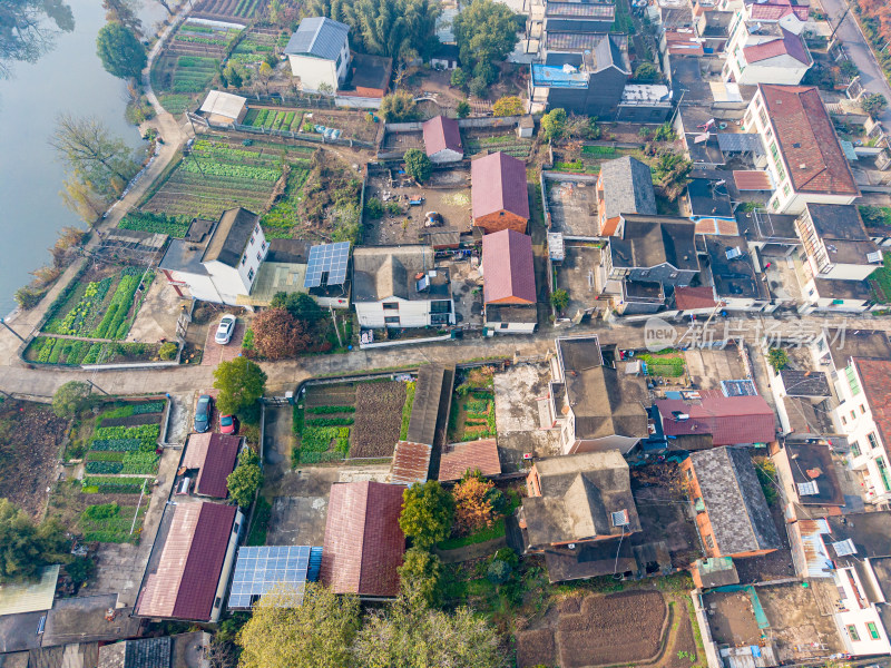 乡村农田与民居航拍景象