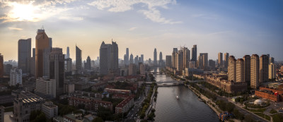 天津海河风景小白楼CBD城市风光航拍