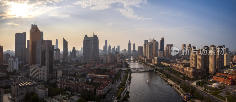 天津海河风景小白楼CBD城市风光航拍