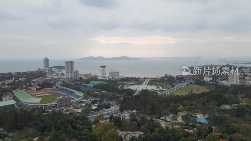 航拍青岛中山公园汇泉广场八大关风景区