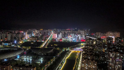 甘肃定西城市夜景灯光航拍图