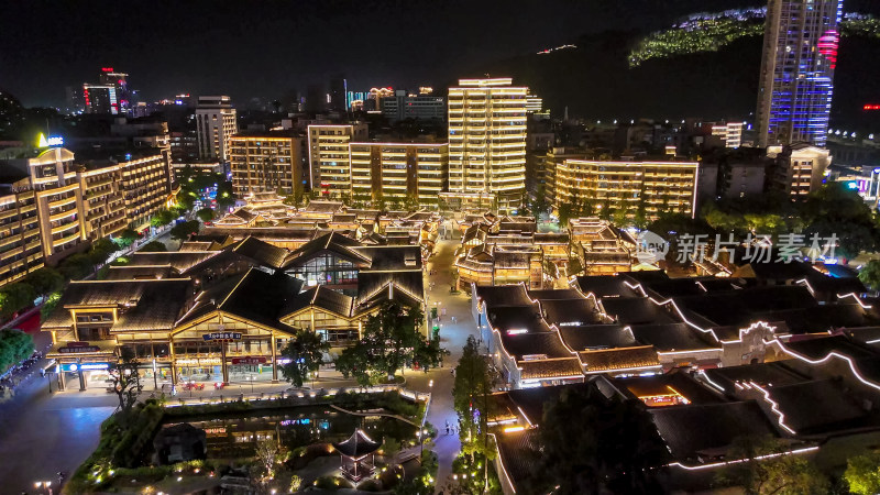 四川宜宾冠英古街夜景灯光航拍图