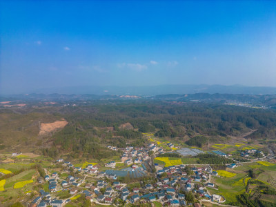 山川农田油菜花美丽乡村航拍摄影图