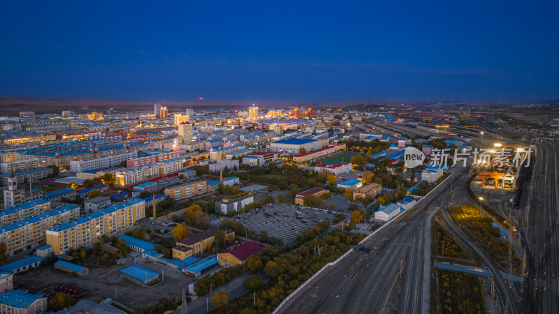 满洲里市 内蒙古呼伦贝尔 夜景 航拍