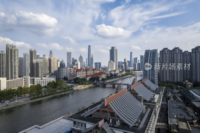 天津海河风景线古文化街码头城市风光航拍