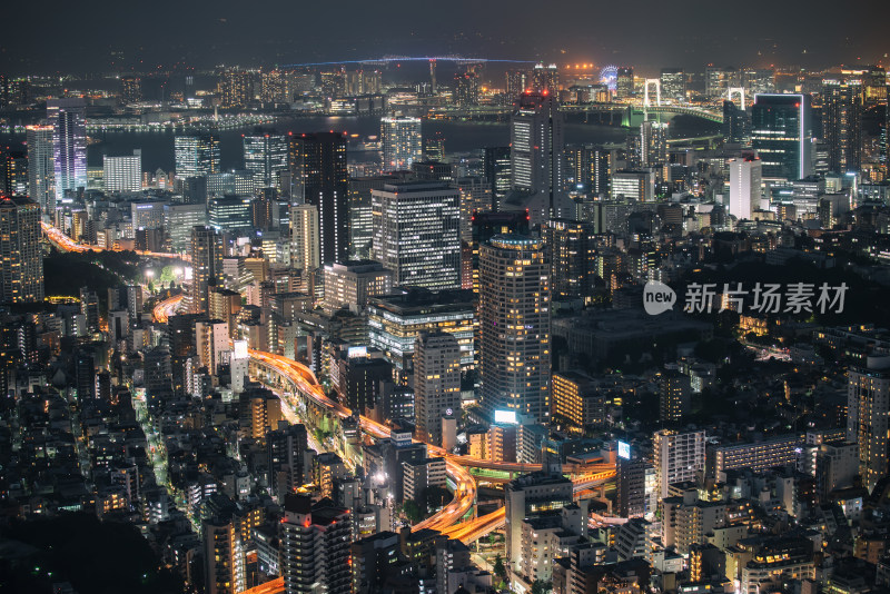 日本东京六本木之丘俯瞰东京市夜晚全景