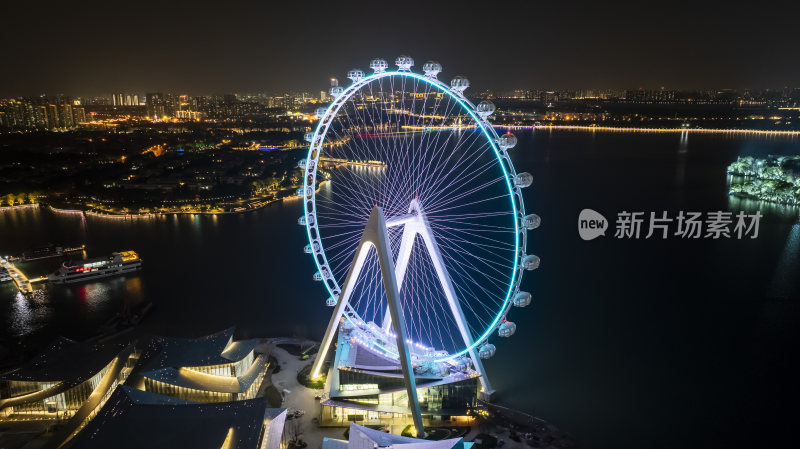 苏州新地标 苏州之眼摩天轮夜晚航拍