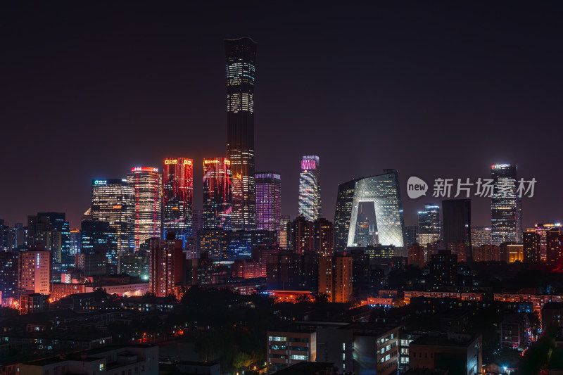 北京夜景央视大楼等建筑的光影