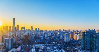 北京国贸CBD城市天际线日落夕阳