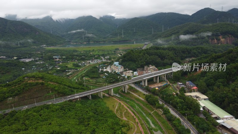 航拍广东省东莞市清溪镇雨后城市风光