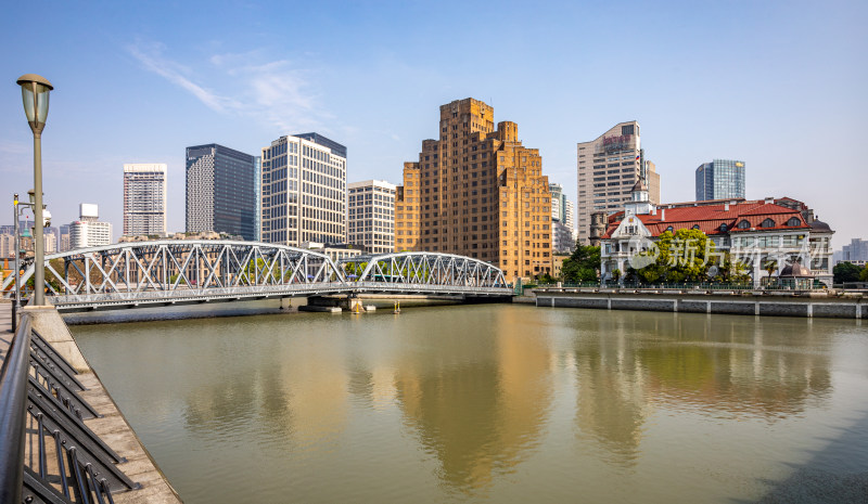 上海苏州河外滩源外白渡桥陆家嘴城市景观