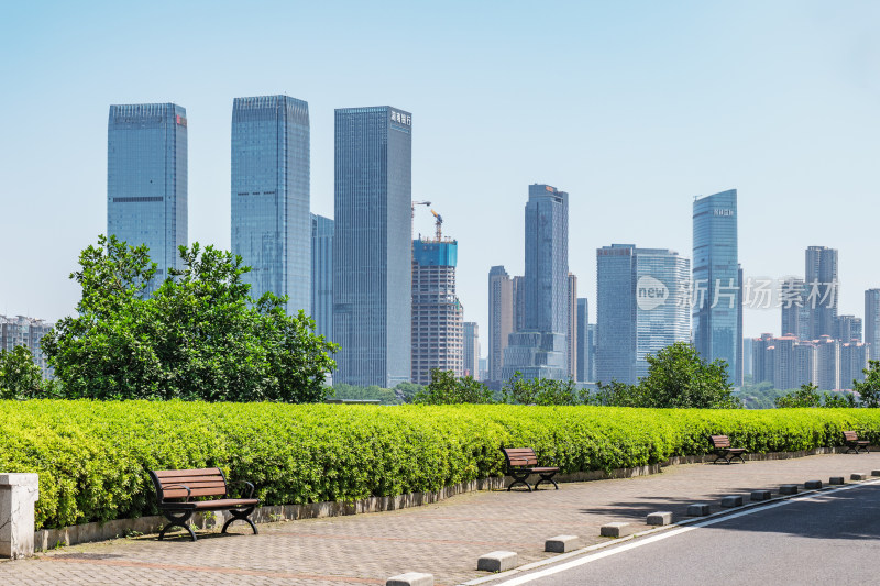 长沙橘子洲视角城市天际线高楼大厦