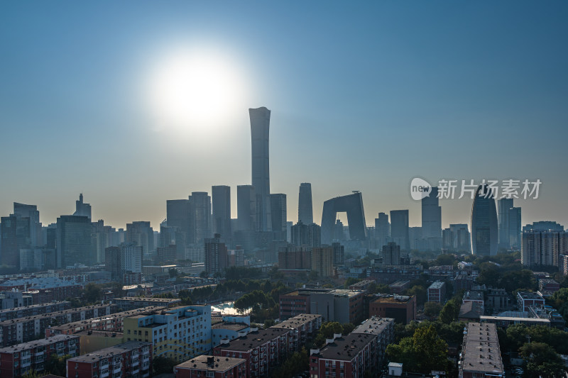 阳光下的北京城市建筑鸟瞰全景