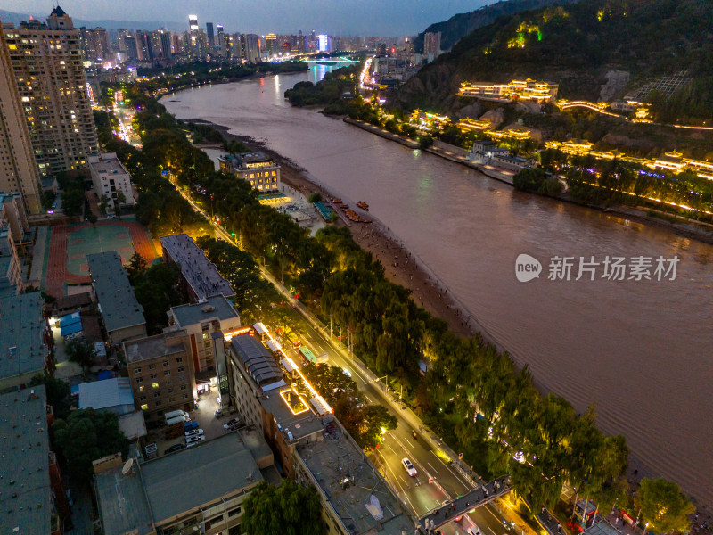 兰州黄河夜景航拍图