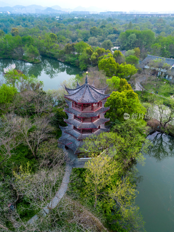 杭州西溪湿地洪园步云塔航拍