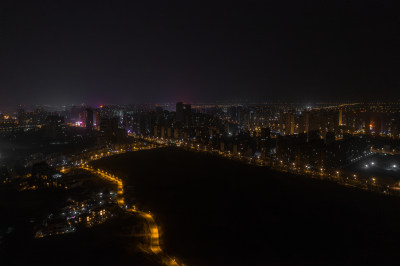 航拍营口市鲅鱼圈区城市夜景