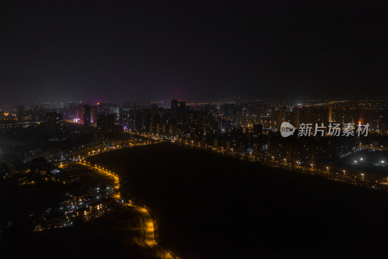 航拍营口市鲅鱼圈区城市夜景