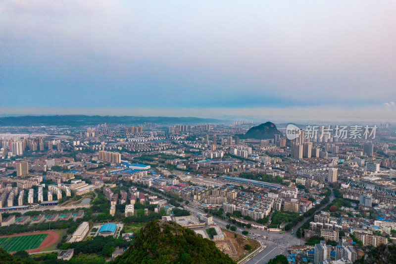 广西柳州城市清晨航拍