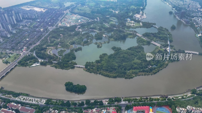 四川眉山东坡城市湿地公园航拍图