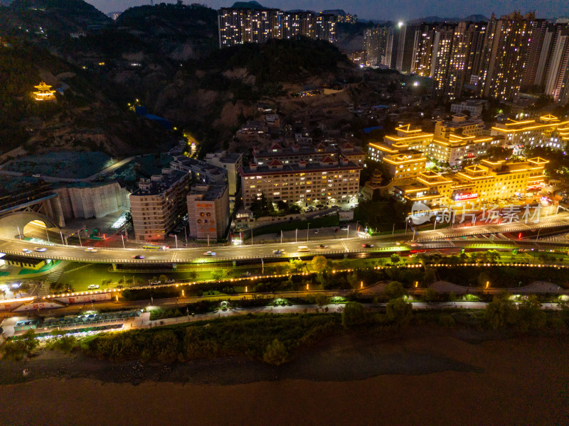 兰州黄河夜景航拍图