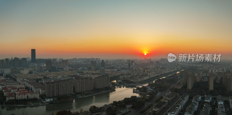 航拍昆山冬日城市日落风光大景