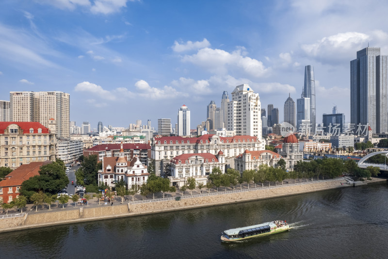 天津海河风景线古文化街码头城市风光航拍