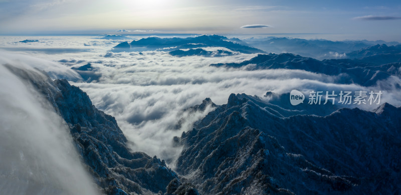 山脉大雪云海航拍辽阔高远壮观背景自然风景