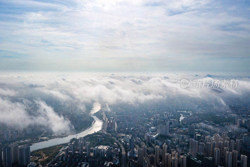 海口国贸CBD城市建筑群 云端高空航拍