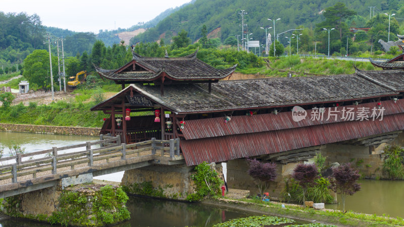 福建连城永隆廊桥景区晨曦航拍