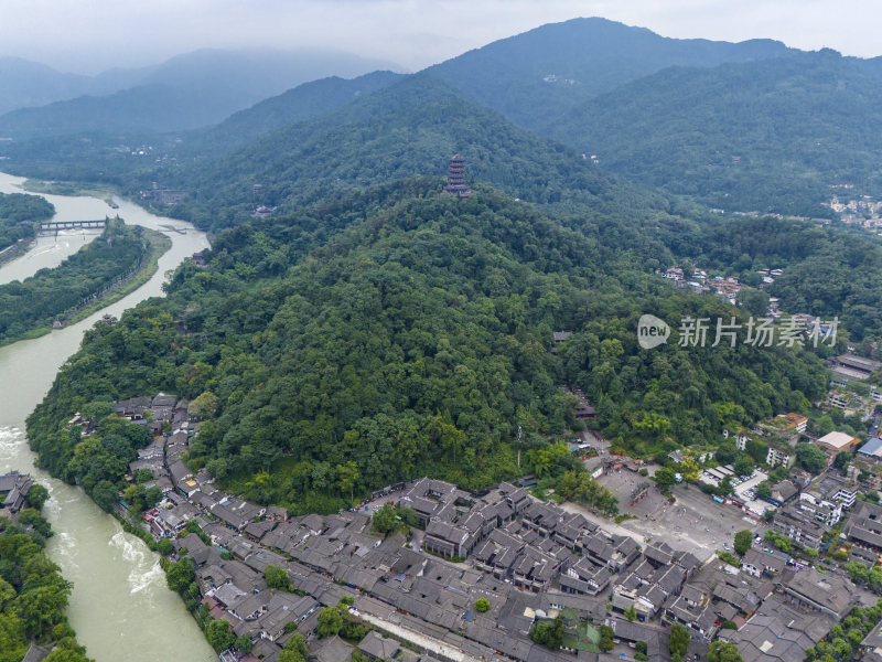 都江堰景区高视角全景航拍