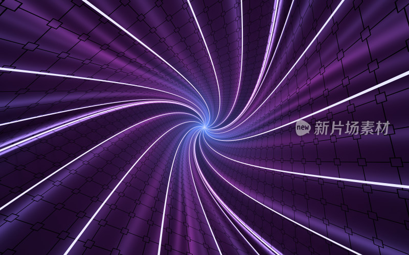 紫色背景下的扭曲线条 3D渲染