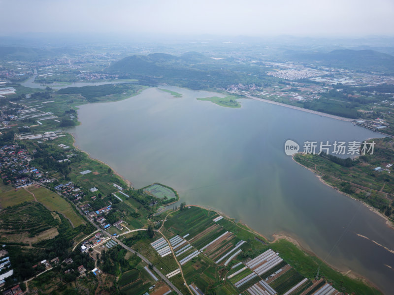 航拍山东临沂兰陵会宝岭水库