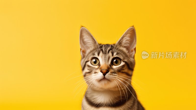 在黄色背景上的可爱猫咪