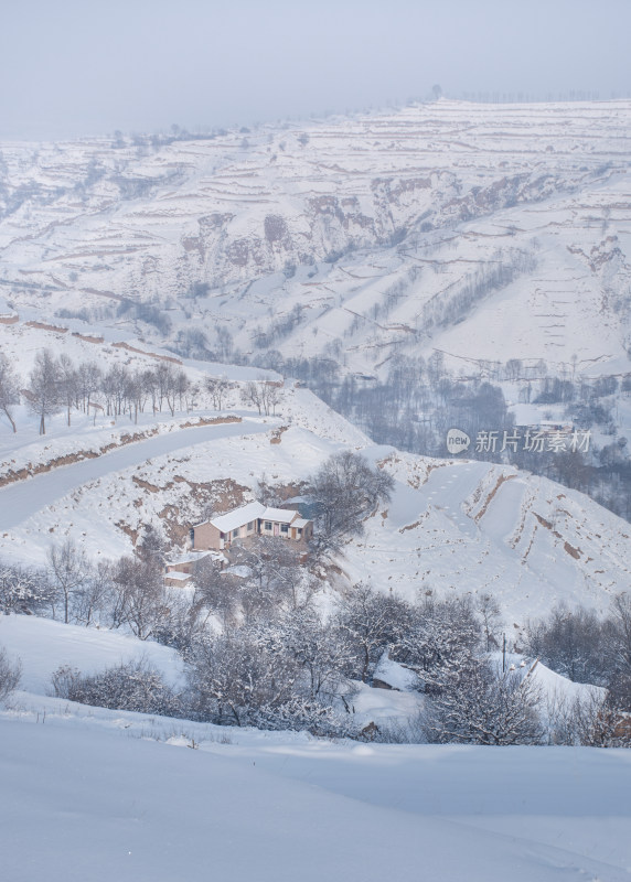 中国西北乡村冬季雪后自然风光