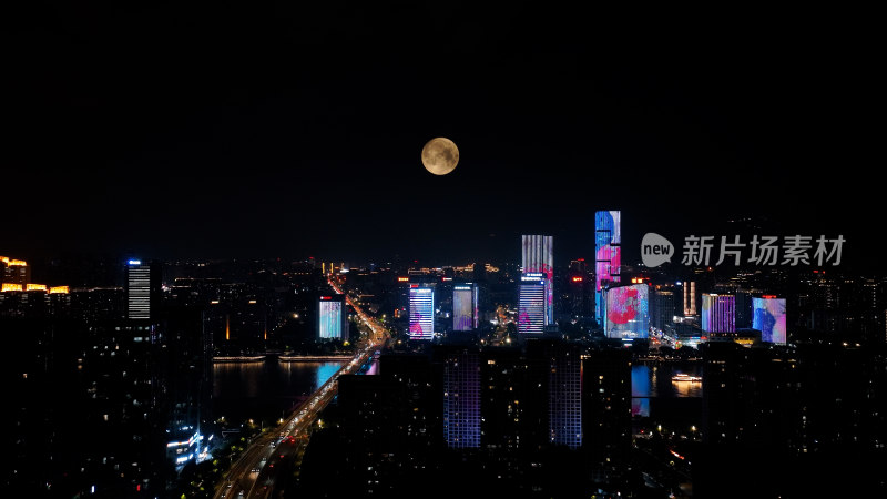 福州夜景照片航拍城市超级月亮福州中秋月亮