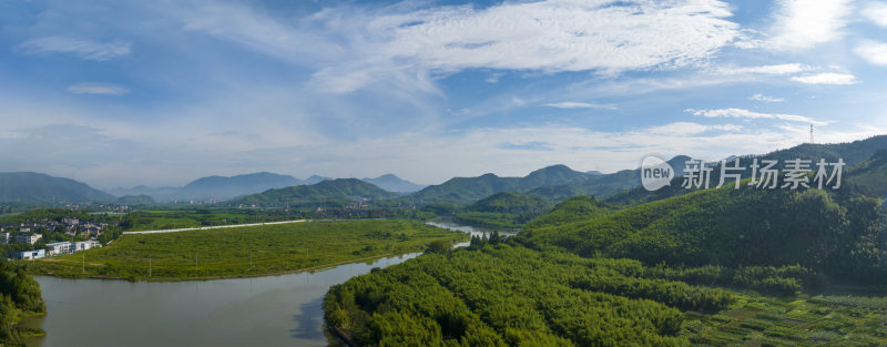 杭州余杭双溪漂流景区晨曦航拍