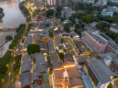 航拍福州烟台山繁华街道夜景