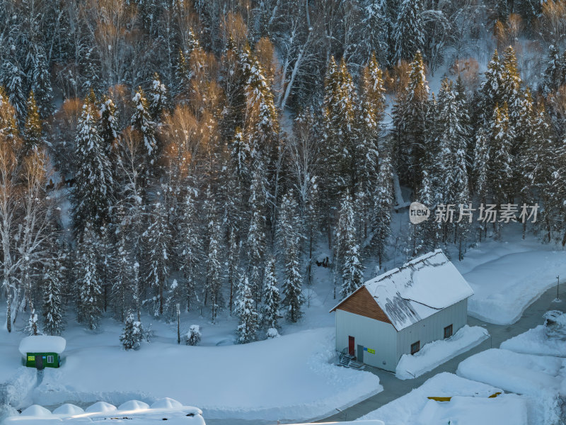 新疆北疆阿勒泰禾木冬季雪景童话世界航拍