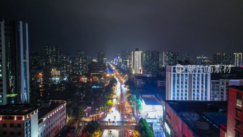 航拍湖北荆门象山大道夜景