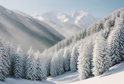 冬季森林白雪覆盖风景