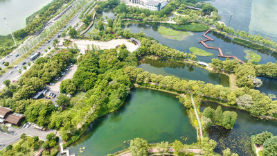 湖北武汉金银湖国家城市湿地公园局部俯拍