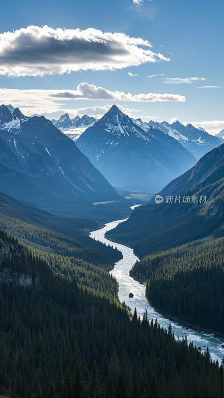 森林河流高山白云