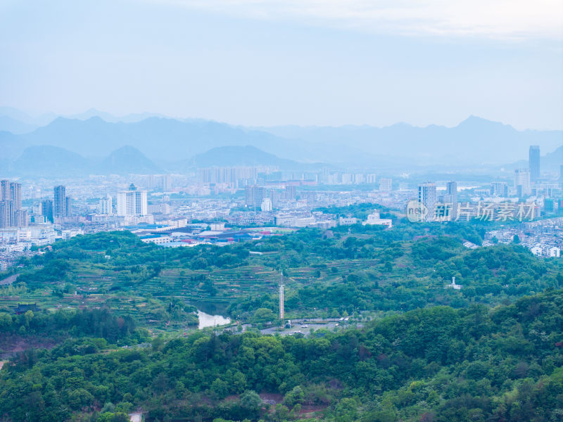 航拍浙江省台州市天台县城市风光