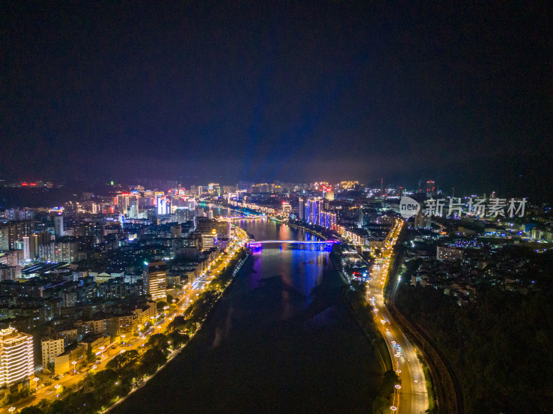 福建三明沙溪夜景航拍图