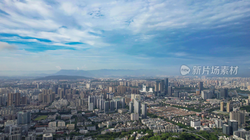 福建福州城市全景蓝天白云天际线航拍图