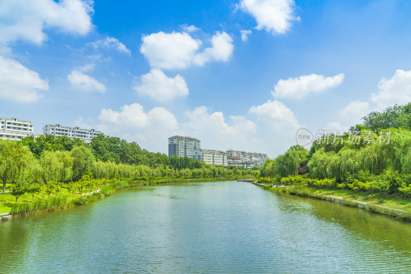 青州南阳河城市碧水蓝天风景