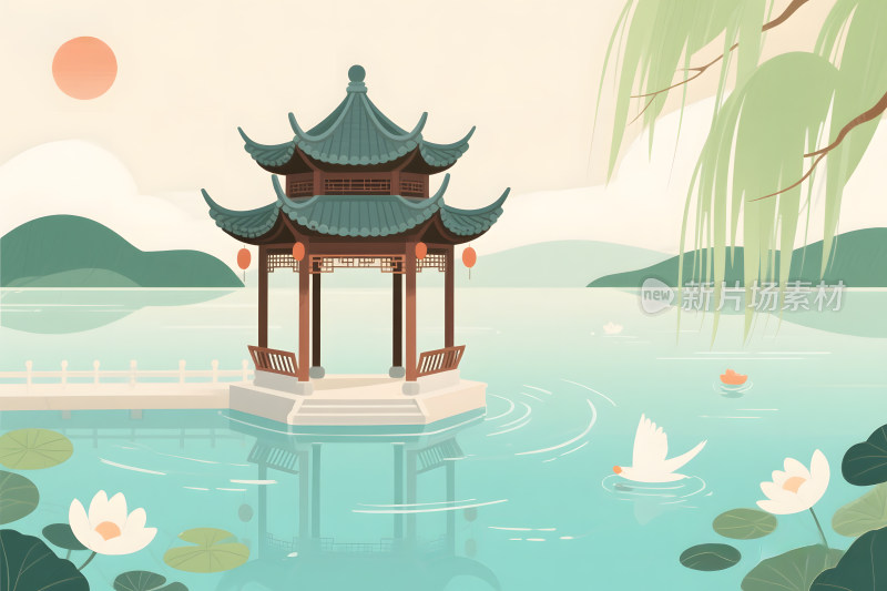 水墨江南湖心亭