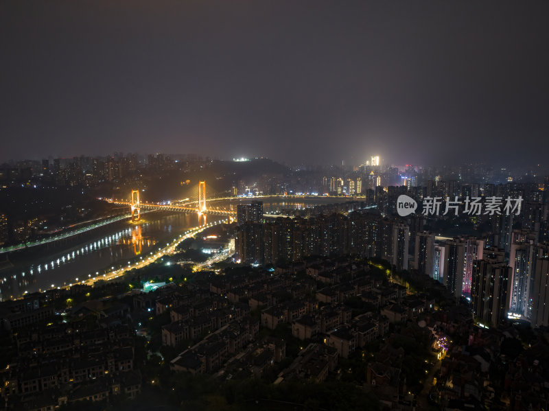 重庆网红寺庙鸿恩寺夜景古塔高空航拍