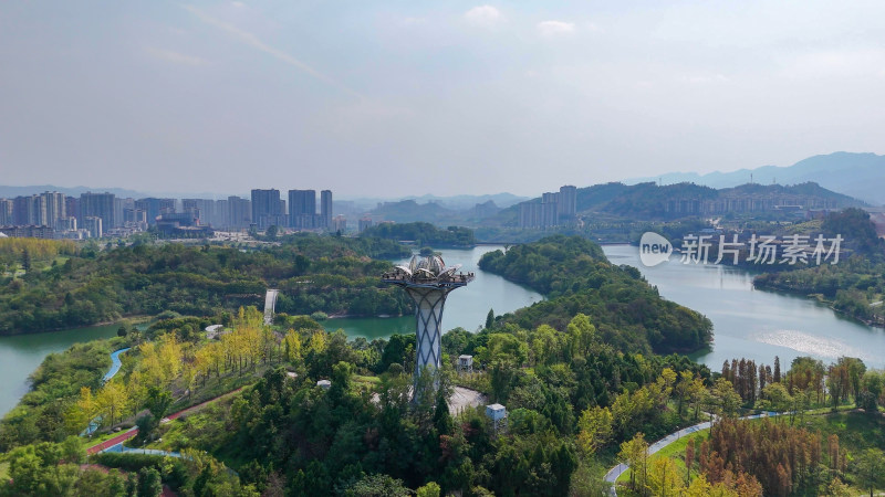 四川达州莲花湖湿地公园航拍