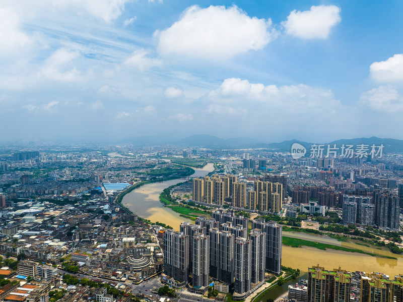 航拍夏季白天广东揭阳城市风光